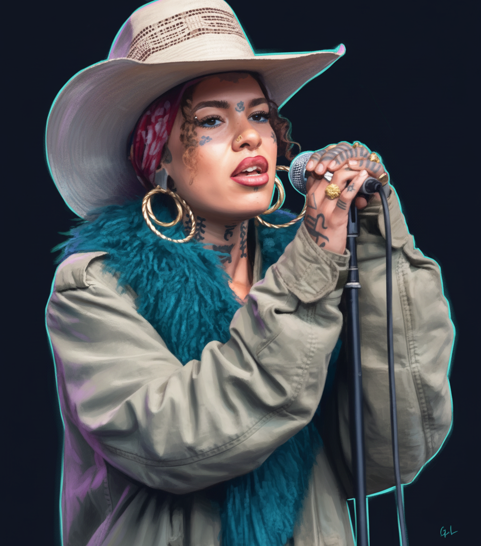 Editorial illustrated portrait of Greentea Peng