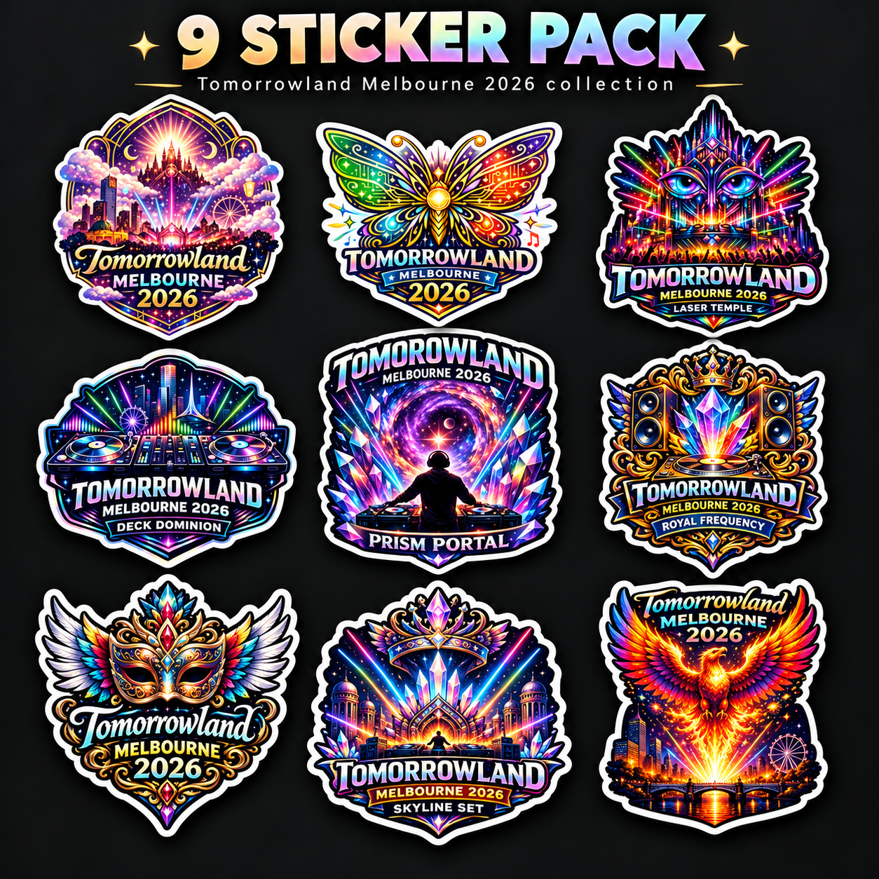 Melbourne 2026 — Nine-Sticker Concept Collection — artwork preview, not available for purchase