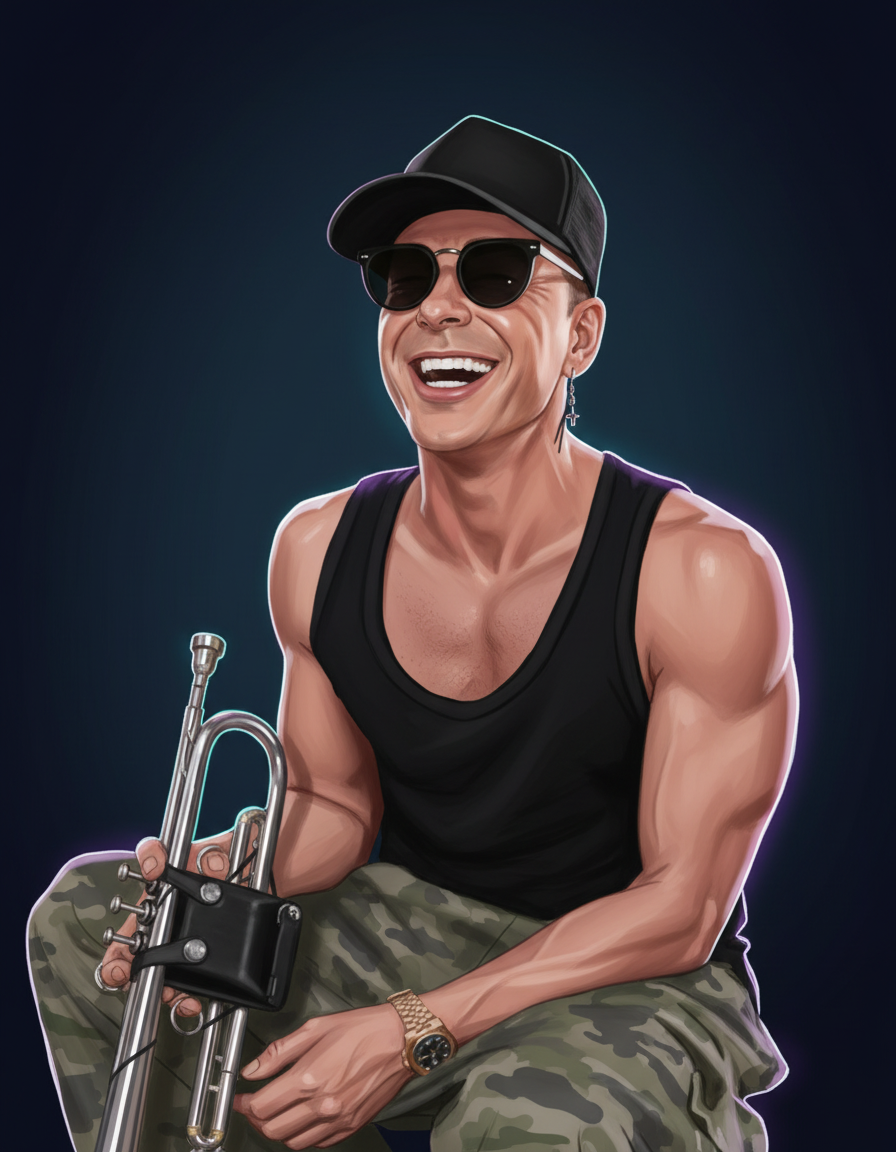 Editorial illustrated portrait of Timmy Trumpet
